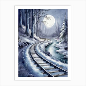 Train Tracks In The Snow Art Print