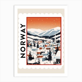 Retro Winter Stamp Poster Troms Norway Art Print