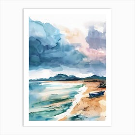 Watercolor Of A Boat On The Beach Art Print