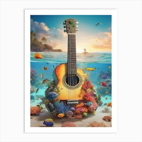 Guitar Under The Sea Art Print