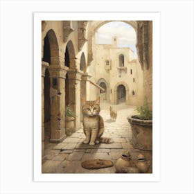 Cats In Monestary Courtyard 3 Art Print