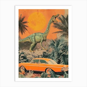 Dinosaur & A Retro Car Collage 1 Art Print