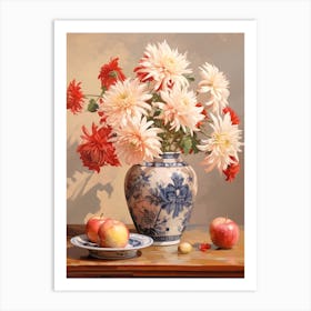 Chrysanthemum Flower And Peaches Still Life Painting 3 Dreamy Art Print