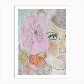 Lady with flower in her hair Art Print