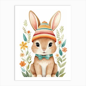 Floral Cute Baby Rabbit Bunny Nursery (3) Art Print