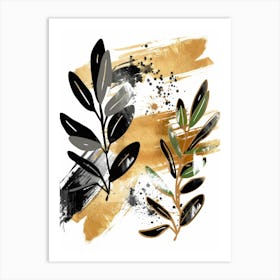 Two Leaves On A Gold Background Art Print