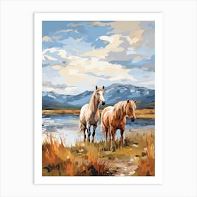 Horses Painting In Scottish Highlands, Scotland 1 Art Print