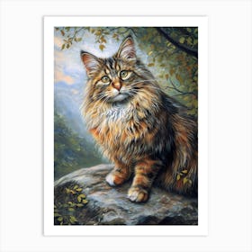 Norwegian Forest Cat Relief Illustration 2 Art Print
