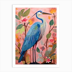 Pink Scandi Great Blue Heron 3 Art Print