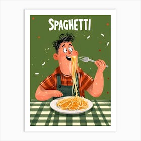 Cartoon Man Eating Spaghetti Art Print