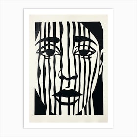 Portrait Lines Of Face Black & White Art Print