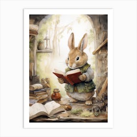 Bunny Reading Rabbit Prints Watercolour 12 Art Print