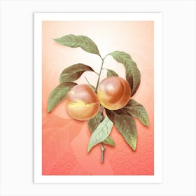 Peach Vintage Botanical in Peach Fuzz Seigaiha Wave Pattern n.0060 Art Print