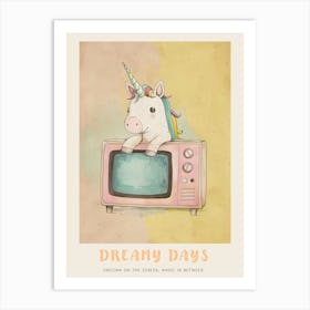 Pastel Unicorn & A Tv 3 Poster Art Print