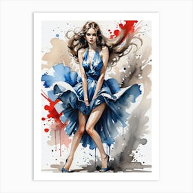 Girl In Blue Dress Art Print