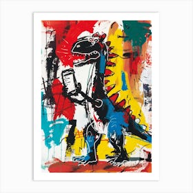 Abstract Graffiti Style Dinosaur On A Smart Phone 2 Art Print