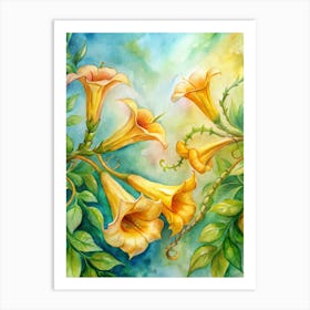 9 Golden Trumpet Flowers On Vibrant Vines (1) Art Print