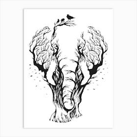 Elephant Tree With Birds Art Print