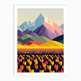 Tulips And Mountains Art Print