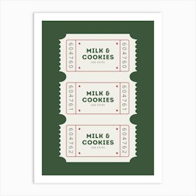 Milk And Cookies Ticket Christmas Poster Art Print