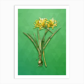 Vintage Golden Hurricane Lily Botanical Art on Classic Green Art Print