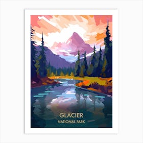 Glacier National Park Travel Poster Illustration Style Art Print