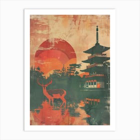 Nara Deer Park Japan Mid Century Modern Art Print