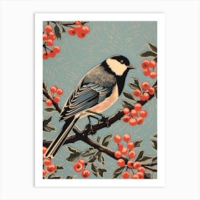 Vintage Bird Linocut Carolina Chickadee 2 Art Print