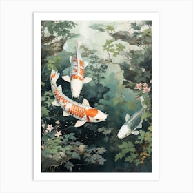 Koi Fish Watercolour With Botanicals 2 Art Print