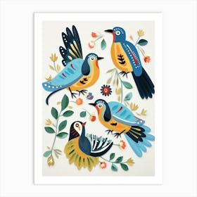 Folk Style Bird Painting Blue Jay 1 Art Print