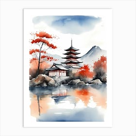 Watercolor Japanese Landscape Painting (30) Art Print