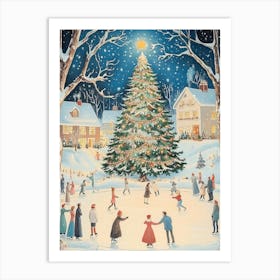 Christmas Town Ice Skating Art Print