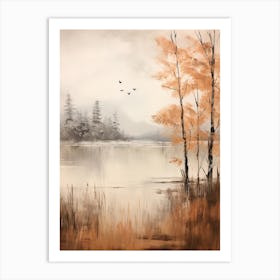 Lake In The Woods In Autumn, Painting 18 Art Print