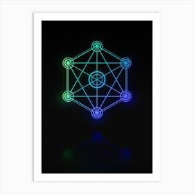 Neon Blue and Green Abstract Geometric Glyph on Black n.0082 Art Print