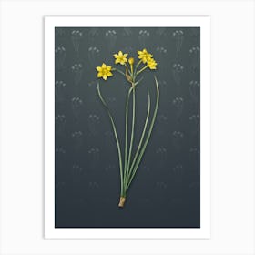 Vintage Rush Daffodil Botanical on Slate Gray Pattern n.1872 Art Print