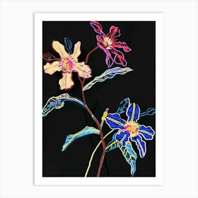 Neon Flowers On Black Forget Me Not 5 Art Print