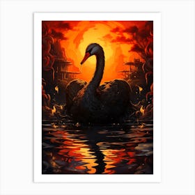 Swan At Sunset Art Print