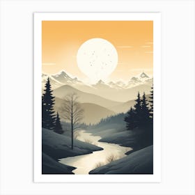 Landscape With Mountains And River 1 Art Print