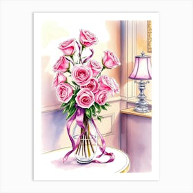 Pink Roses In Vase 1 Art Print