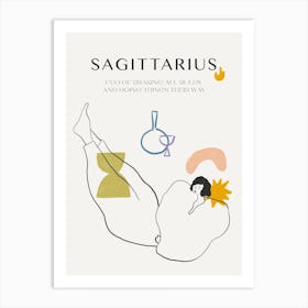 Sagittarius Zodiac Sign One Line Art Print