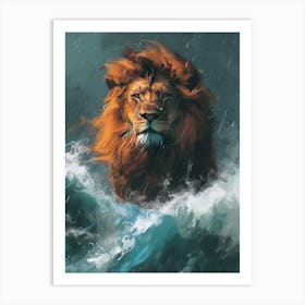 An African Lion Facing A Storm Acrylic Painting 1 Art Print