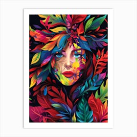 Colorful Woman With Leaves Art Print