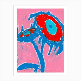 Blue Flower on pink Art Print
