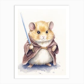 Baby Hamster As A Jedi Watercolour 4 Art Print