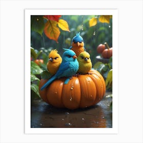 Birds In A Pumpkin Art Print