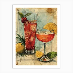 Tropical Cocktails Watercolour Art Print