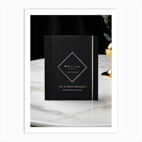 Black Card Engagement Invitation Featuring A Sleek Modern Geometric Design Bathed In A Luxurious G (2) Art Print