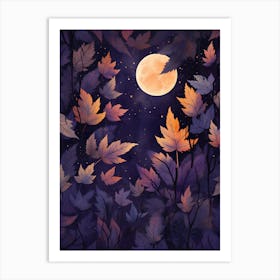 Moon And Leaves In The Forest Art Print