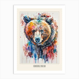 Grizzly Bear Colourful Watercolour 4 Poster Art Print