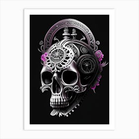 Skull With Mandala Patterns Pink Stream Punk Art Print